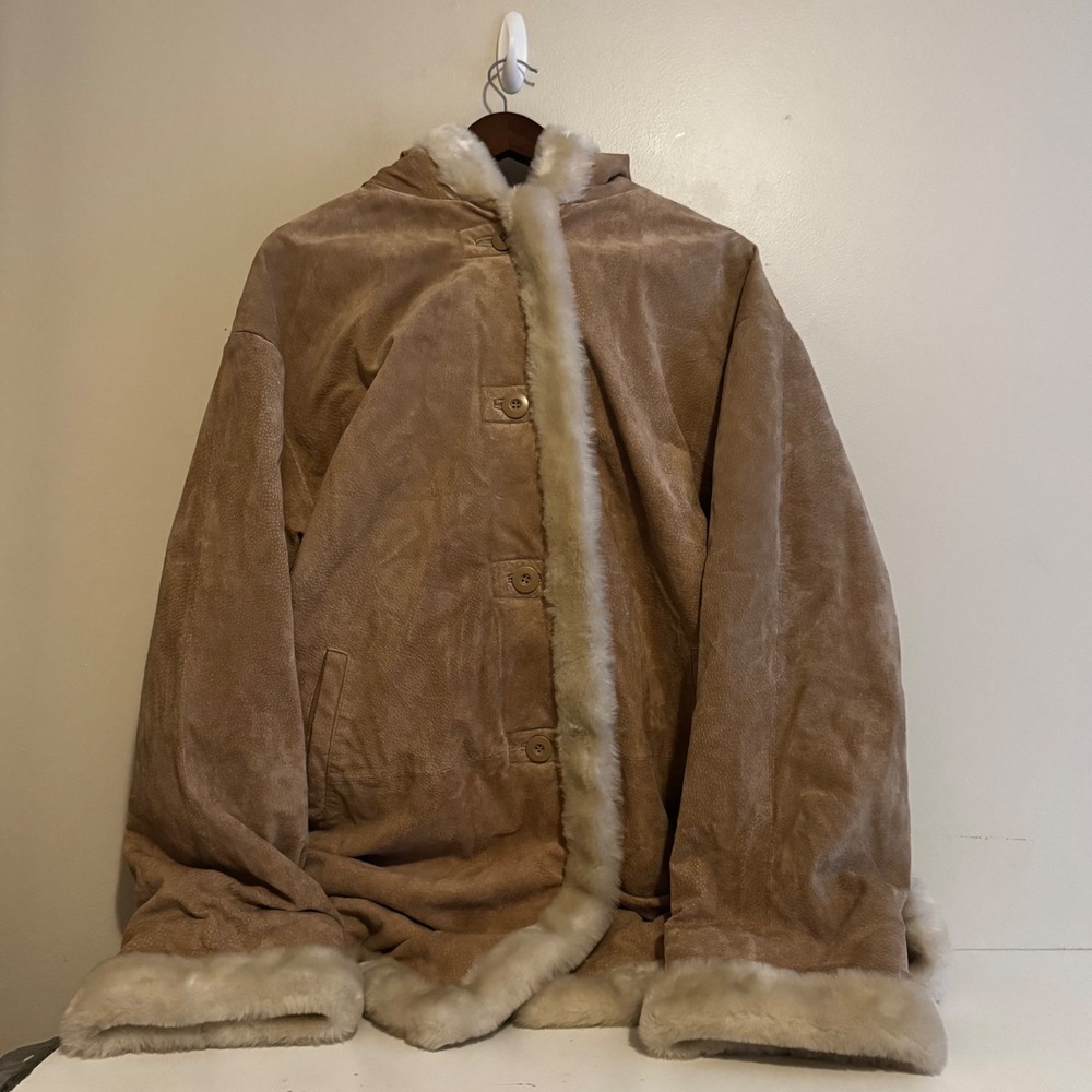 VTG Wilsons Leather Women's XL Penny Lane Quilted Lined Coat Tan Suede Faux Fur